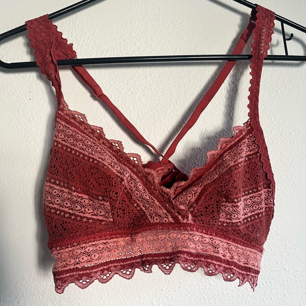 Target Brand Boho Style Red & Orange Pink Lace Cross-back Bralette Women’s Small